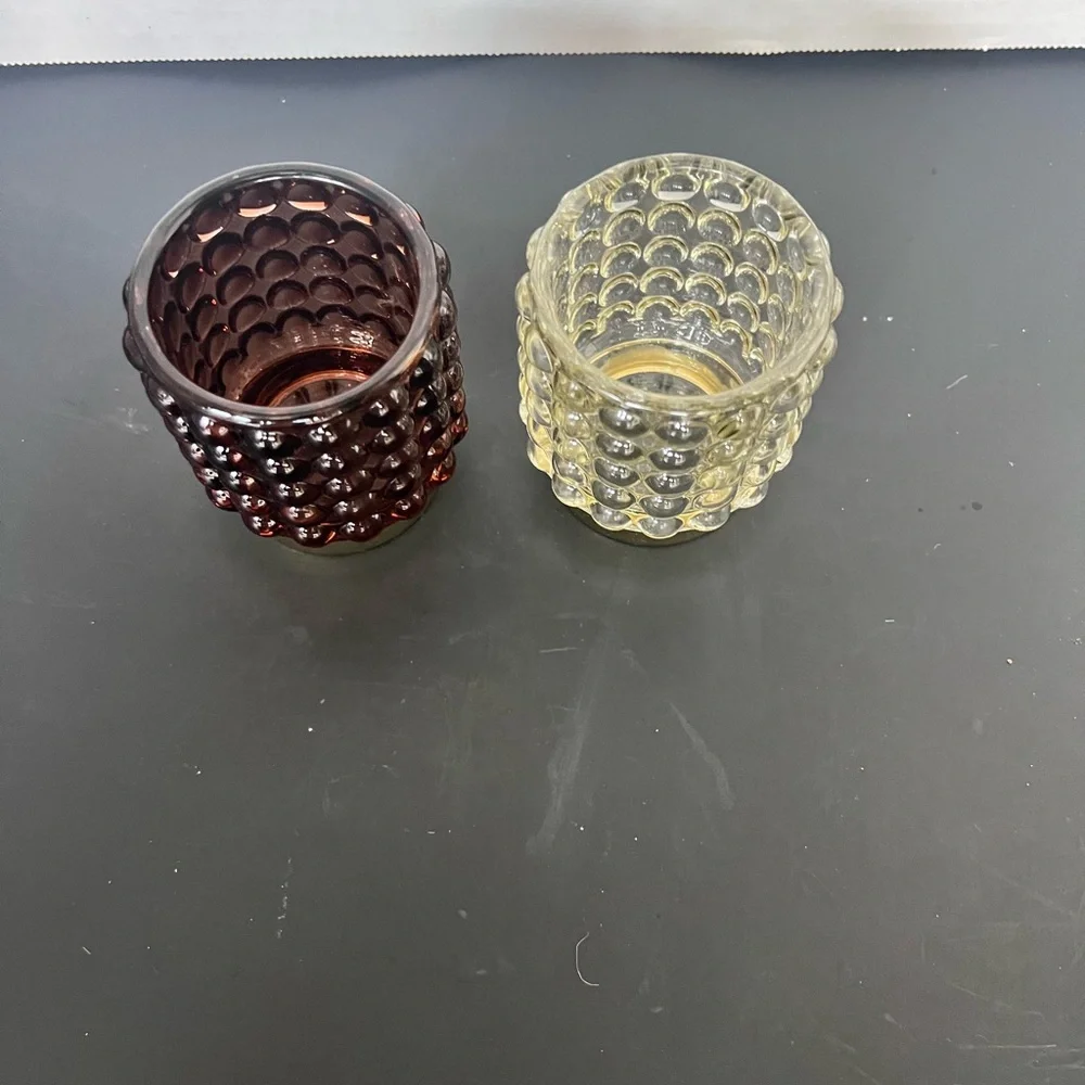 Bubble Glass Tea light‎ Holders With Gold Base Set Of 2